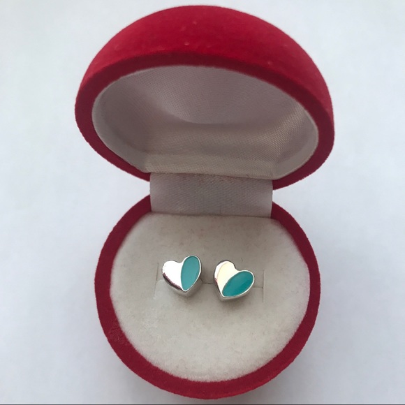 Silver and Blue Heart Earrings - Picture 1 of 4